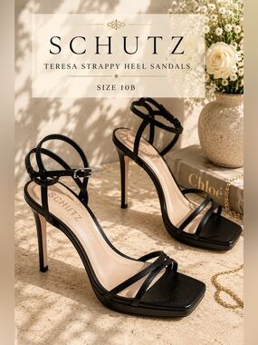 Schutz Teresa Strappy Platform Heels Black Leather Size 10B